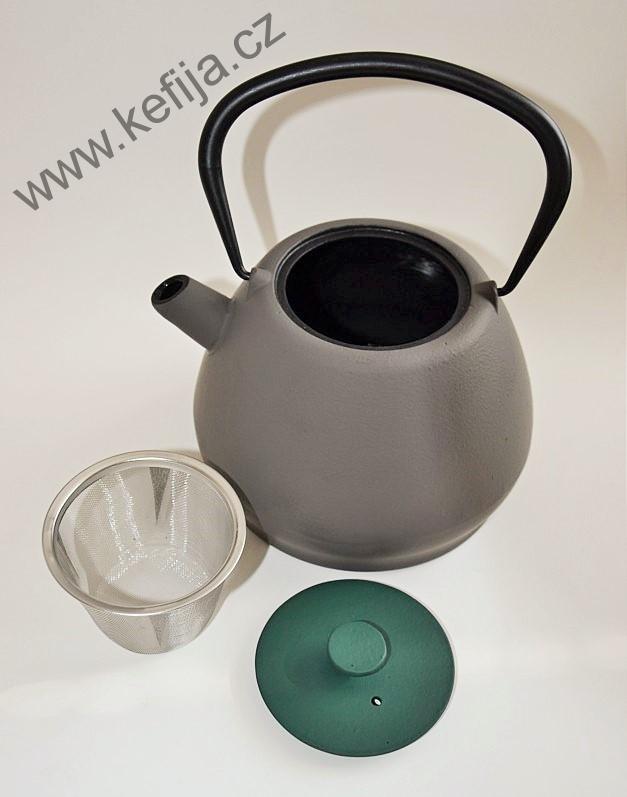 Litinová konvička YAKAN - šedo - zelená 1,5 l